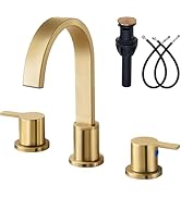 Gold Bathroom Faucet 3 Hole, Widespread Bathroom Faucet Brushed Gold, 360° Swivel High-Arc Spout ...