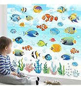 decalmile Summer Under The Sea Fish Double Sided Window Clings Ocean Animal Tropical Fish Seaweed...