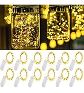 Ostwiki Warm White Fairy Lights Battery Operated, 7ft Mini Lights for Mason Jar, 12-Pack 20 Small...