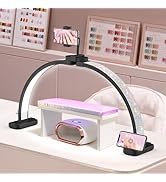 Half Moon Manicure Table Light: 31-inch Half Moon Light For Nail Desk With Phone Holder - AB Crys...