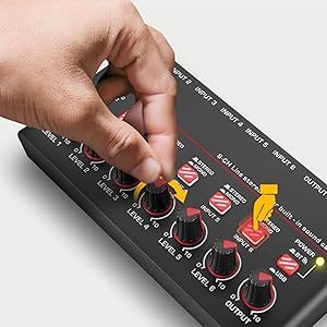 6-Channel Wireless BT Streaming Mini Line Mixer with USB Audio Interface