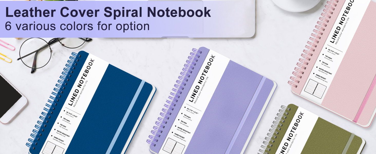 Purple Lined Spiral Journal Notebook with 160 Pages, 8×5.7in, A5 Spiral Notebook