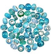 TOAOB 50pcs Assorted Resin European Blue Large Hole Lampwork Spacer Rhinestone Craft Beads for DI...