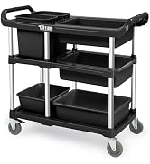 TUFFIOM 3-Tier Plastic Service Storage Utility Cart with Wheels, Heavy Duty Multi-Function Mobile...