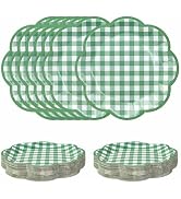 SietDESEO 50 PCS Green Gingham Paper Plates 7 Inch Green and White Scalloped Dessert Plates Plaid...
