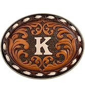 Western Belt Buckle for Cowboy & Cowgirl - Handmade Leather Engraved Initial Letter ABC To Z West...