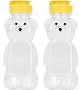 Calsgkspray 2Pcs Yellow Plastic Bear Honey Bottle Jars,Empty Honey Squeeze Bottle with Flip-top L...