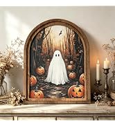 DAZONGE Halloween Wood Framed Arch Sign | Rustic Halloween Ghost Decorations Indoor, Spooky Cute ...