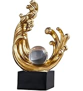 XYQXYQ Modern Abstract Decorative Wave Statue, Gold Abstract Art Home Decor,Crystal Ball Art Wave...