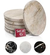 Gusto Nostro Beige Travertine Coasters - Absorbent Stone Coasters Set of 6 - High-end, Natural St...