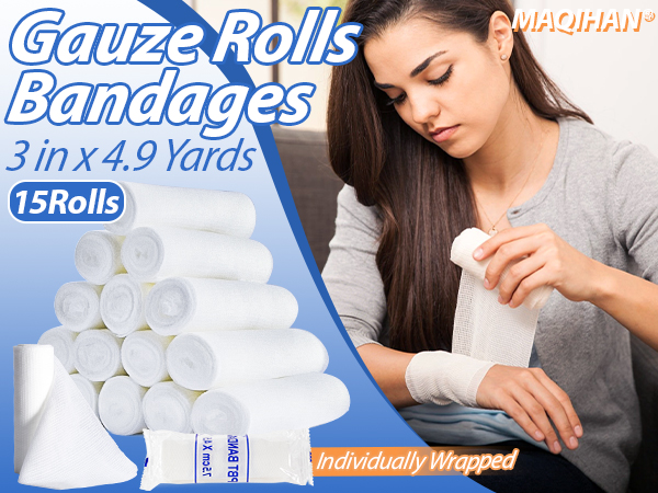 15PACK Gauze Rolls Bandages Individually Wrapped Rolled Gauze