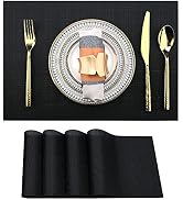 SLKQG Black Placemats Set of 4 - Easy Clean Washable Vinyl Placemats - Wipeable Heat Proof Table ...