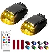 Wireless Solar Cab Lights for Truck, 2 PCS No Drill RGB Strobe Roof Lights, Waterproof LED Cleara...