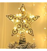 Juegoal Star Tree Topper with 20 LED Lights, Gold Lighted Treetop Christmas Tree Decoration, 9 In...