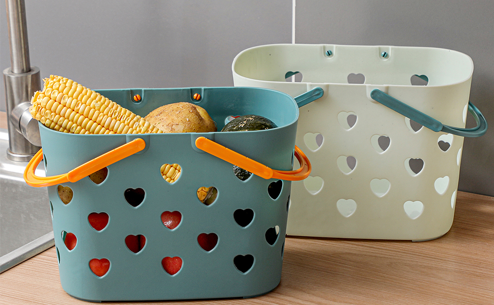 blue and green caddy basket