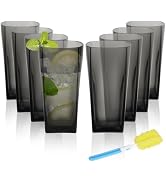 Goldmeet 20oz Unbreakable Plastic Cups, Set of 8 - Shatterproof Square Drinking Glasses with Clea...