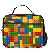 Brick Lunch Box for Boys, Insulated Reusable Gamer Lunch Bag with Watter Bottle Holder Portable W...