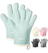MAD SHARK Silicone Oven Mitts Heat Resistant 450 Degrees,Waterproof & Non-Slip Oven Gloves with F...