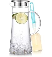 SUSTEAS 1.5 Liter 51oz Glass Pitcher with Lid, Easy Clean Heat Resistant Glass Water Carafe with ...
