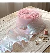 IDONGCAI 5" Iridescent Organza Ruffle Trim, Pleated Ribbon for Crafts,Pink | 3 Yards Relaxed (Exp...