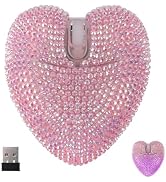 Wireless Mouse Bluetooth Cute Bling Crystal Rhinestone Pink Heart Shape Computer Mice with LED Li...