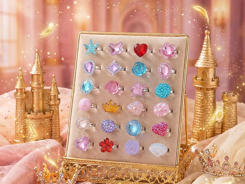 PASEMM 24pcs Little Girl Jewel Rings