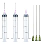 3 Pack 30ML/CC Plastic Syringe Set with 14Ga 18Ga, Individually Sealed Packaging, for Scientific ...