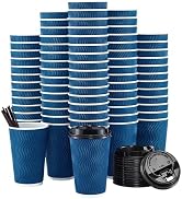SIUQ 80 Pack 16 oz Disposable Coffee Cups with Lids and Straws, Insulated Ripple Wall To Go Paper...