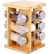 TINMIX 12 Jar Revolving Spice Rack - Bamboo Rotating Standing Seasoning Rack Shelf Holder for Kit...