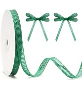 KINGLAKE Dark Green Burlap Ribbon – 3/8 Inch x 20 Yards Rustic Ribbon Roll with Spool for Crafts,...