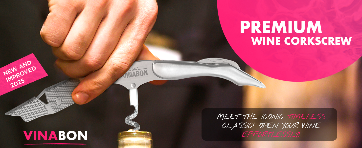 vinabon, wine key, wine corkscrew, wine tool, wine opener, wine bottle opener, waiters corkscrew