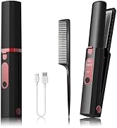 Portable Hair Straightener and Curler 2 in 1 Cordless Flat Iron Mini Cordless Hair Straightener w...