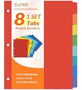 SUNEE 8 Tab Binder Dividers,Plastic Dividers for 3 Ring Binder,3 Ring Binder Dividers with Tabs f...
