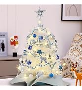 Juegoal White Mini Christmas Tree, 24 Inch/2 FT Lighted Tabletop Artificial Xmas Pine Tree, Small...