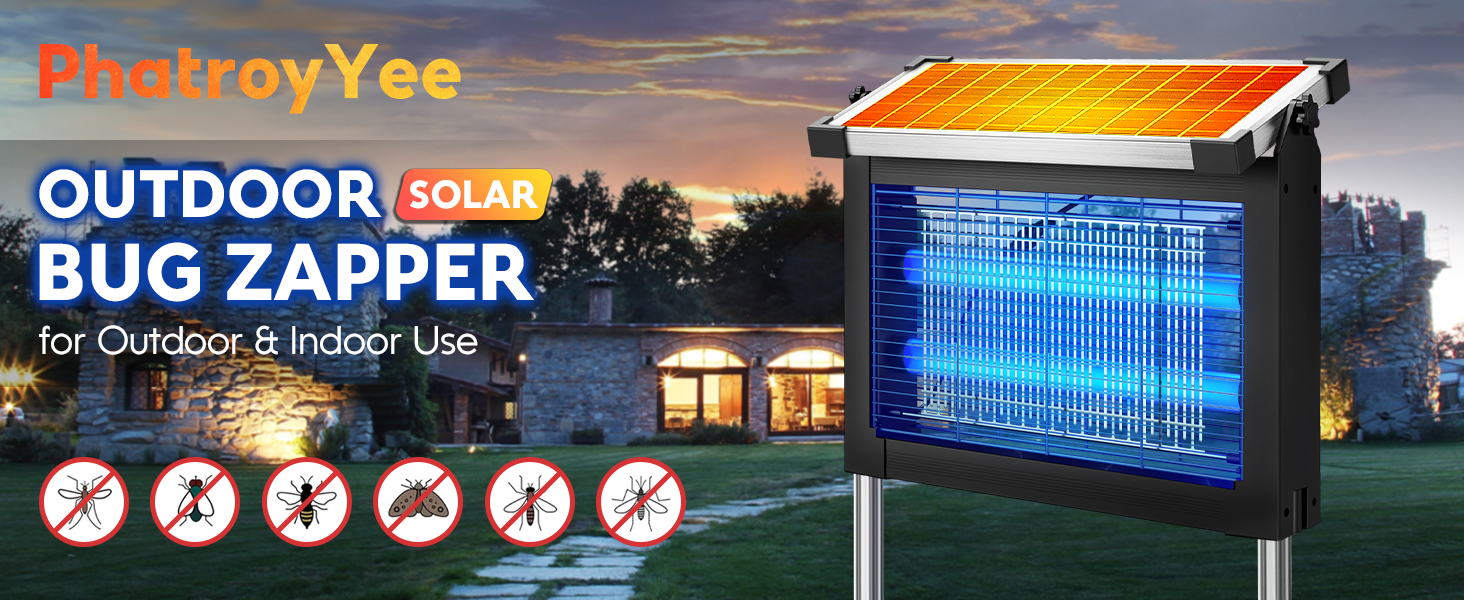 Solar Bug Zapper for Outdoor & Indoor, USB Rechargeable Mosquito Killer Lamp with UV Light