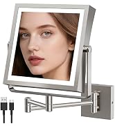 MIROAMZ Wall Mounted Lighted Makeup Mirror, Rechargeable Double-Sided 1X/10X Magnifying Mirror wi...