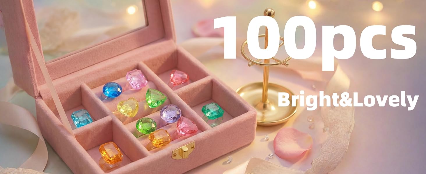 PASEMM 100Pcs Gem Rings Toys for Kids