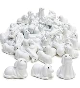 FESTGLOX 50 Pack Mini Ghost Dog Figurines for Cute Spooky Halloween Decor | Resin Miniature Puppy...