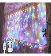 SINAMER Curtain Light for Bedroom, 200LED 6.6x6.6ft Multicolor Window Wall Hanging Fairy Curtain ...