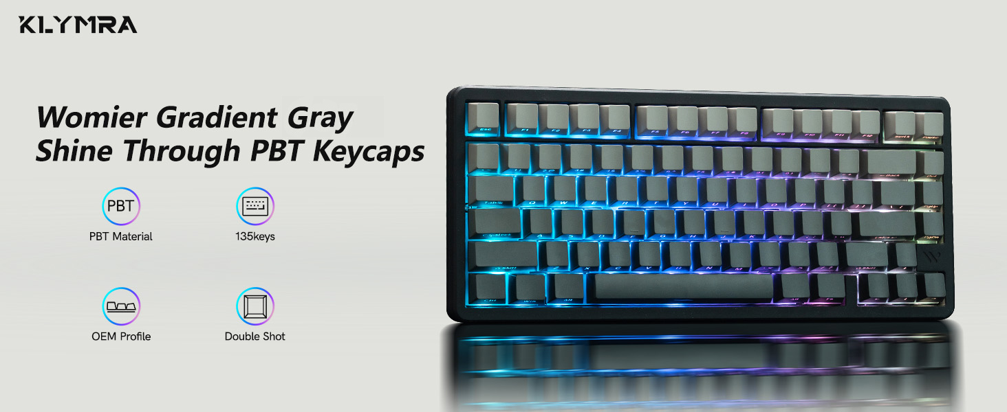 Gradient Gray Shine Through Keycaps: 135 keys, PBT, OEM profile, double shot, with RGB