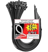 200lb Zip Ties Heavy Duty 18 Inch 70pcs, Large Black Cable Tie, Thick Heat Resistant Zipties, Big...