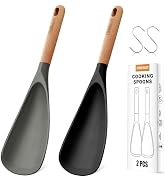 FINENUT 2-Pack Silicone Cooking Spoons with Wood Handle & S-Hooks - Heat Resistant 446°F Spoonula...