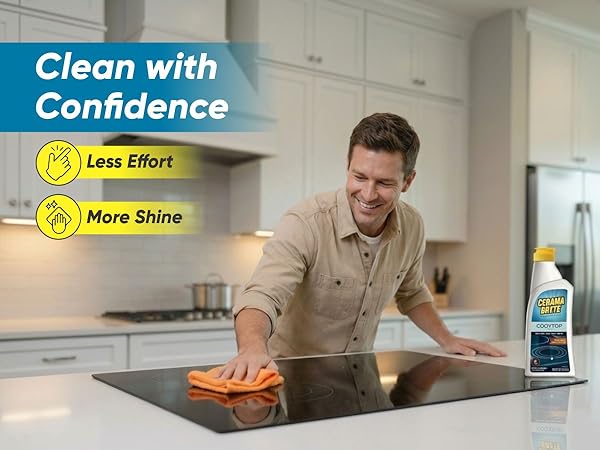 Cerama Bryte Cooktop Cleaner for all cooktops, shower doors, faux marble and pots and pans cleaning