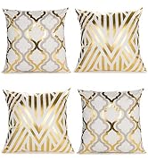 ZLINA Home Decorative Set of 4 Throw Pillow Covers Gold Foil Geometric Pillow Covers 18 ×18 Inch ...