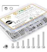 VGBUY 750pcs M2.5 Screw Kit, M2.5 x 4/6/8/10/12/16/20mm Hex Socket Head Cap Screws Bolts Nuts Was...