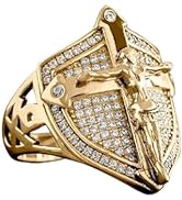 Mnyixsi Trendy Jesus CZ Ring 14K Gold Plated Shield Cross Nordic Viking Ring Blessing Prayer Fait...