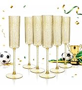 Joyido 36 Pack Gold Glitter Plastic Champagne Flutes - 6oz Clear Ribbed Disposable Champagne Glas...