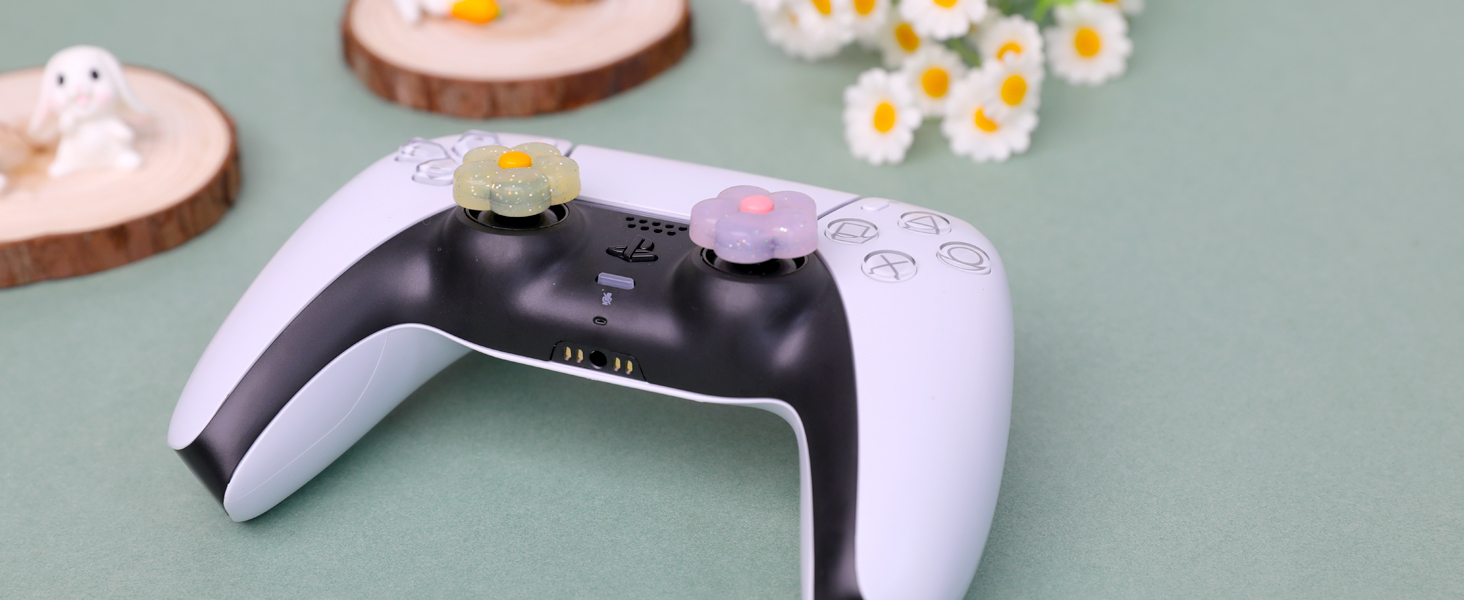 Cute PS5 PS4 Xbox One Switch Pro Controller Steam Deck Thumb Grips Caps Glitter Flower