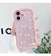 QLTYPRI Cute Bow Case for iPhone 16, Clear Ribbon Bow Pattern Curly Wave Edge Aesthetic Transpare...