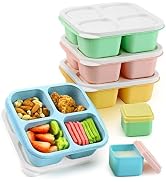 Caperci Lunchable Snack Containers - 4 Compartments Bento Snack Boxes (4 Pack) with 2 Leakproof S...